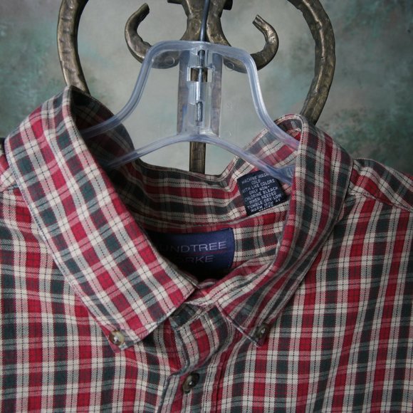 Roundtree and Yorke Mens Plaid Button Down Long Sleeve Shirt 2XL Green Red Khaki - Picture 3 of 6